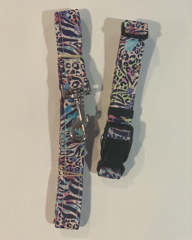Collar and Lead Set - Medium. Walk on the Wild Side - Stripes