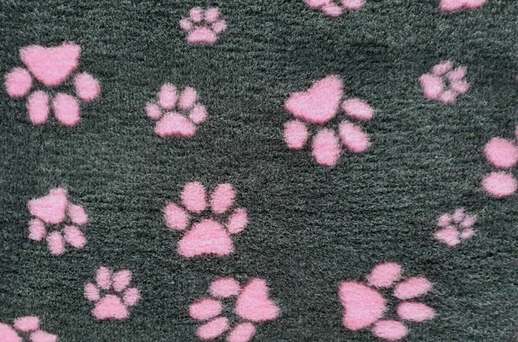 UK Vet Bed - Green Backed. Charcoal with Pink Paws