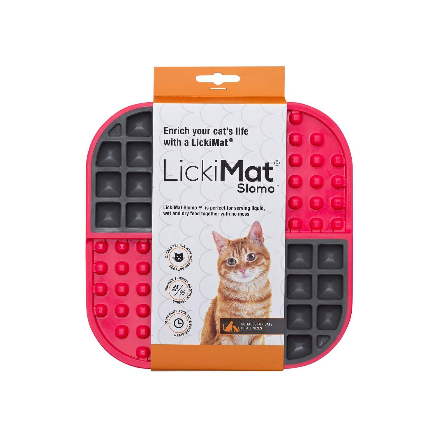 LickiMat® Slomo™ for Cats, Combo Slow Feeder, RASPBERRY