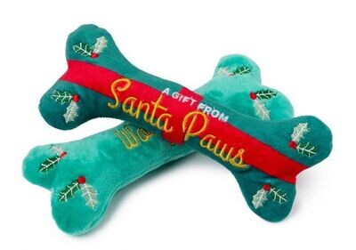 FuzzYard Plush Dog Toy Santa Paws Bones 2pk LG