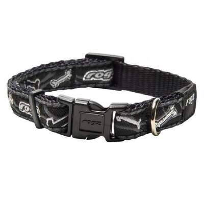 Rogz Fancy Dress Dog Collar, Black Bones MEDIUM