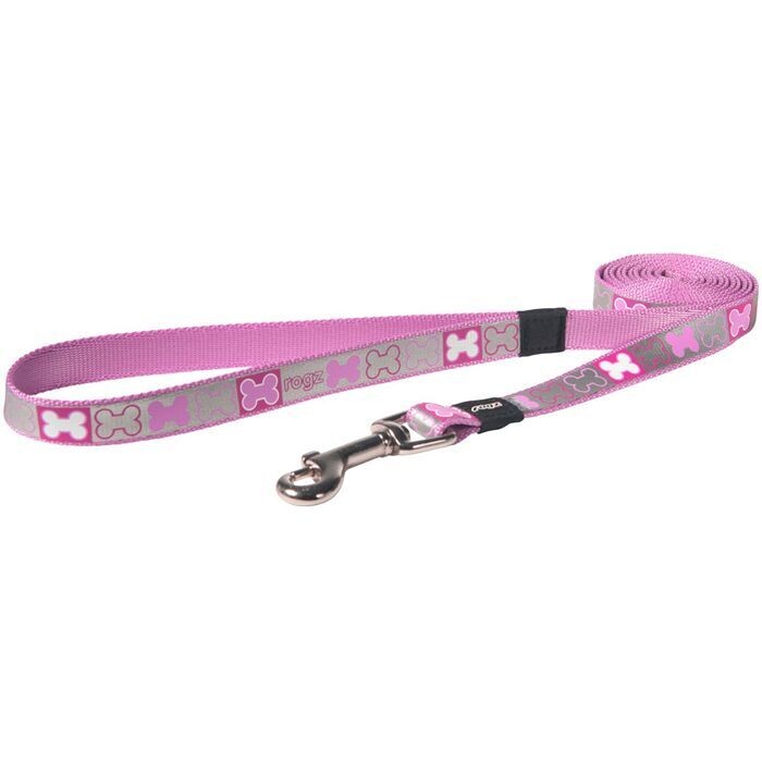 Rogz Pupz Reflecto Lead Pink Bone MED