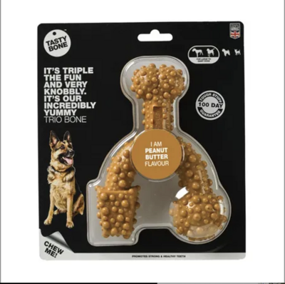 Tasty Bone Peanut Butter, Nylon Trio Chew Toy, Small