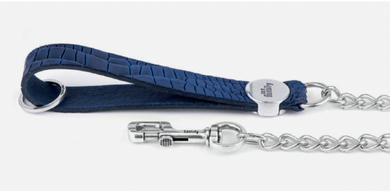 My Family Genuine, Italian Leather and chain, Dog Lead. Tucson Style. Blue