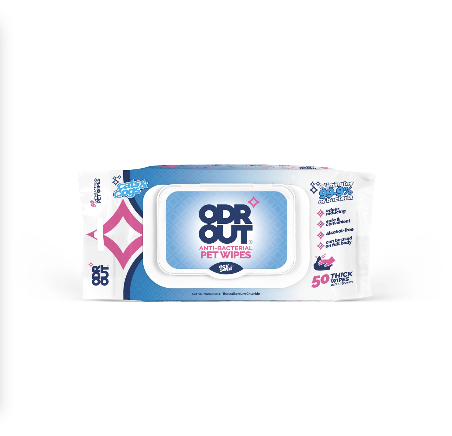 ODROUT antibacterial pet wipes. 50 thick wipes.