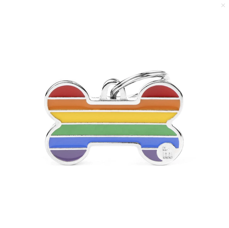 My Family Rainbow Large  Bone Pet ID Tag