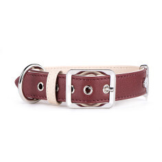 MyFamily Hermitage Dog Collar in Genuine Italian Black Leather with 24K Gold Plated finishing. Bordeaux