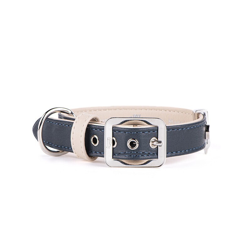 MyFamily Hermitage Dog Collar in Genuine Italian Blue Leather