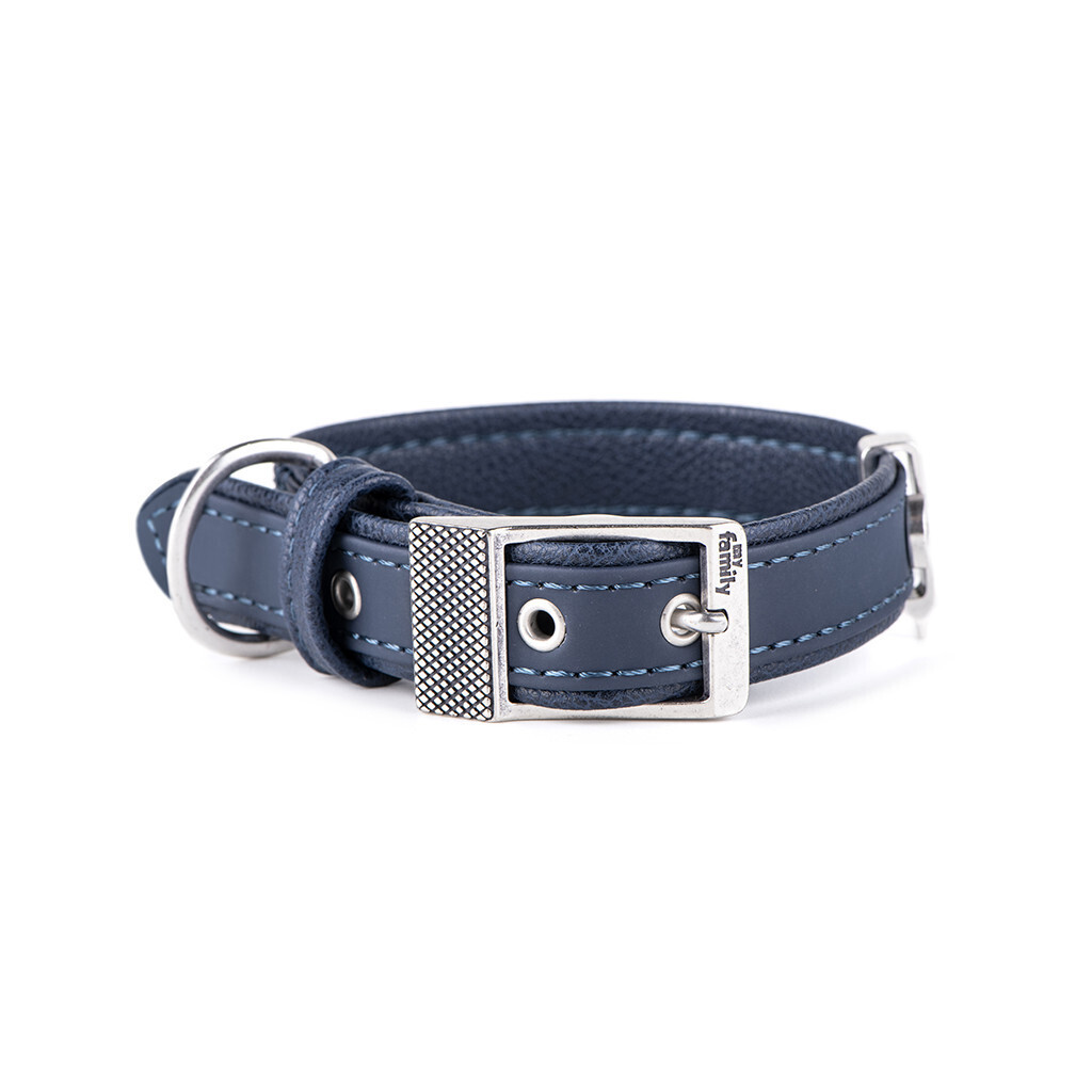 MyFamily Bilbao Dog Collar in Fine Crafted Blue Leatherette