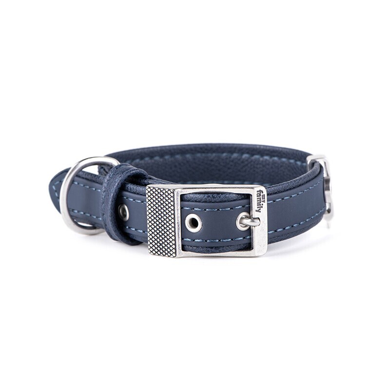 MyFamily Bilbao Dog Collar in Fine Crafted Blue Leatherette ML
