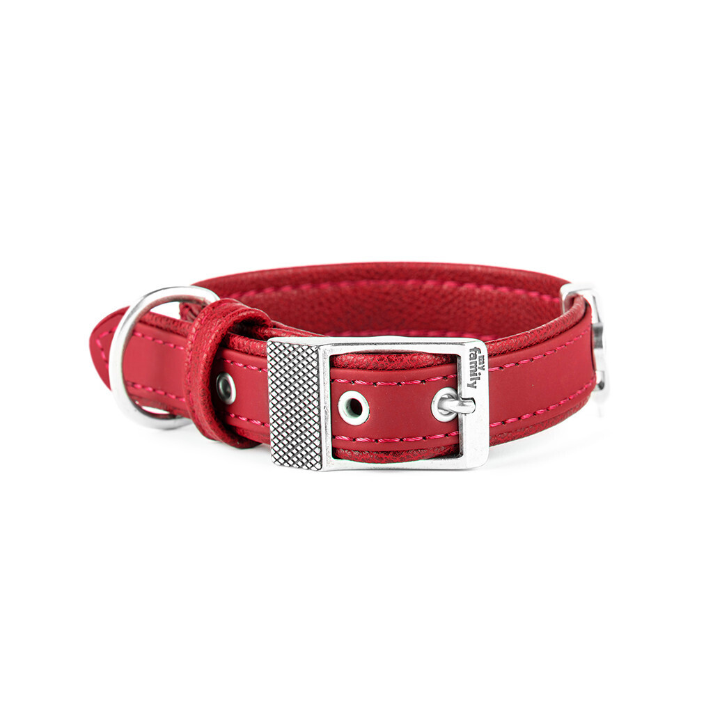 MyFamily Bilbao Dog Collar in Fine Crafted Red Leatherette MEDIUM/LARGE
