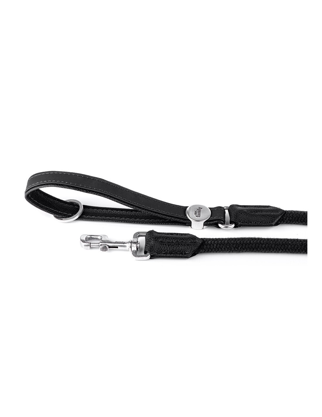 MyFamily Bilbao Dog Leash in Fine Crafted Black Leatherette and Rope