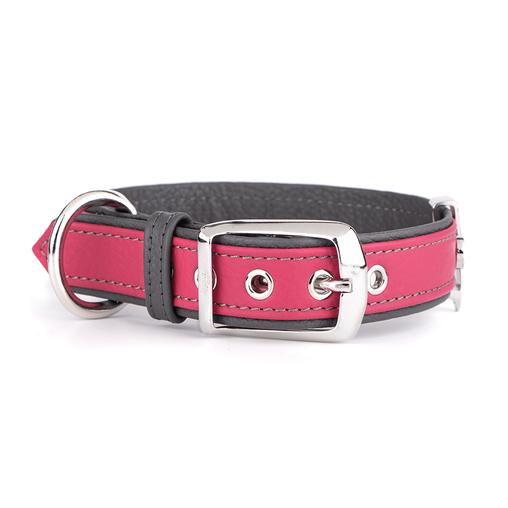 MyFamily Firenze Dog Collar in Genuine Italian Fuchsia Leather. SMALL/MEDIUM