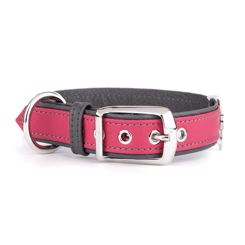 MyFamily Firenze Dog Collar in Genuine Italian Fuchsia Leather. SMALL/MEDIUM