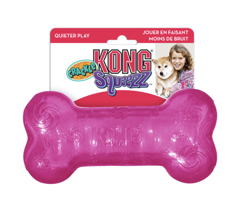 KONG Squeezz Crackle Bone - Large Pink