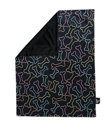 La Doggie Vita Minky Fleece Pet Blanket Neon Bones MED