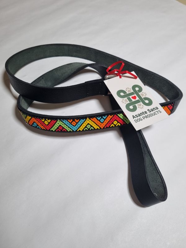 Asante Sana LEAD - African Hand Beaded Leather  ZIGZAG Black Wide