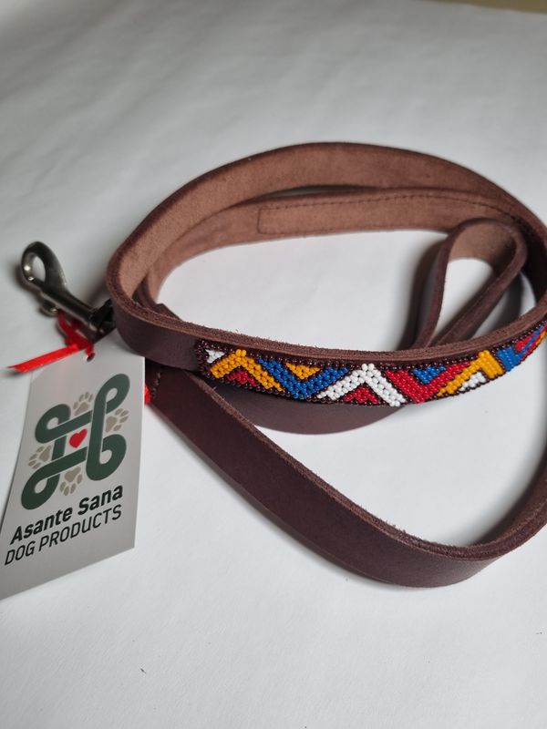 Asante Sana LEAD - African Hand Beaded Leather ZIGZAG Tan Wide