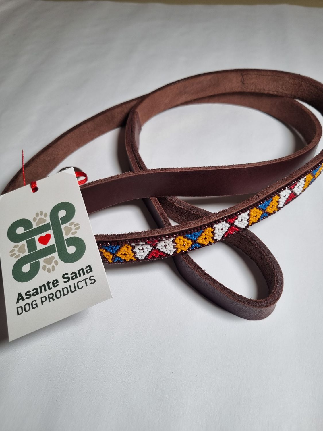 Asante Sana LEAD - African Hand Beaded Leather DIAMOND Tan