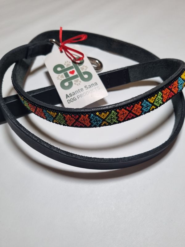 Asante Sana LEAD - African Hand Beaded Leather DIAMOND Black Narrow