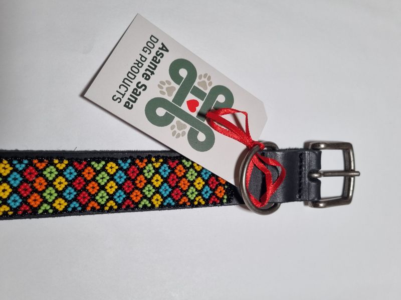 Asante Sana COLLAR - African Hand Beaded Leather STARS Black LG