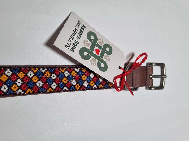 Asante Sana COLLAR - African Hand Beaded Leather STARS Tan LG