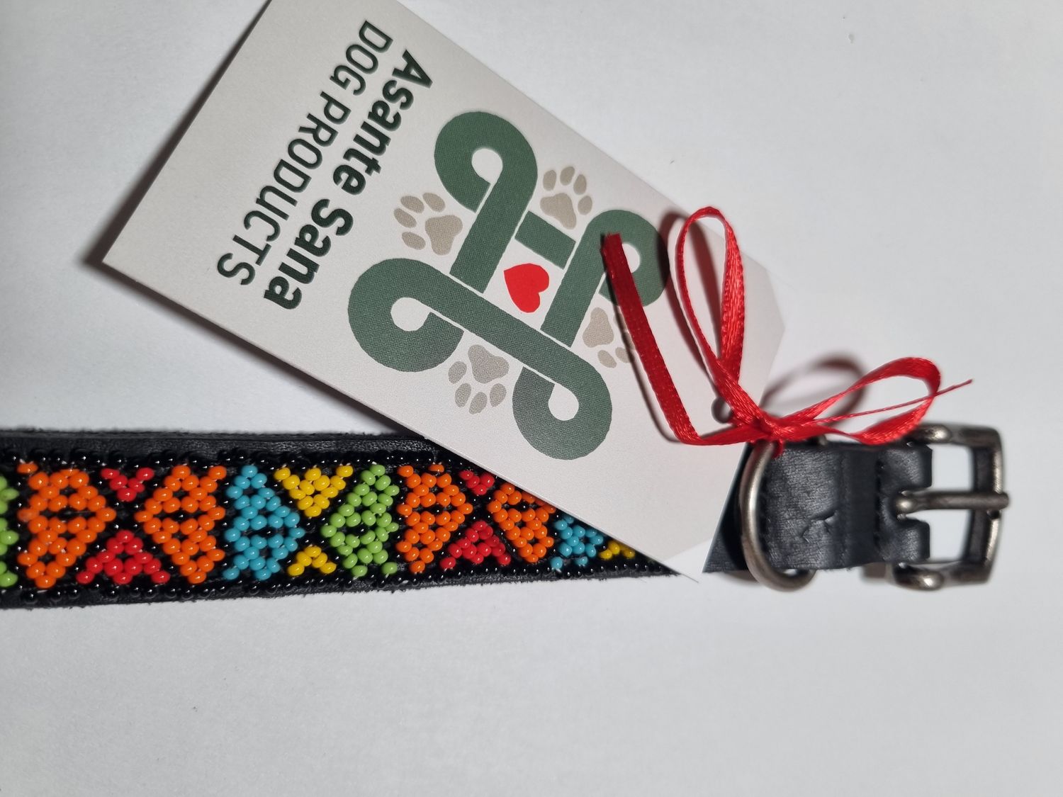 Asante Sana COLLAR - African Hand Beaded Leather DIAMOND Black LG