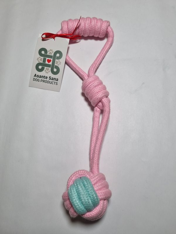Asante Sana TOYS -  Pink &amp; Blue CHUNKY Ball Tug with Handle