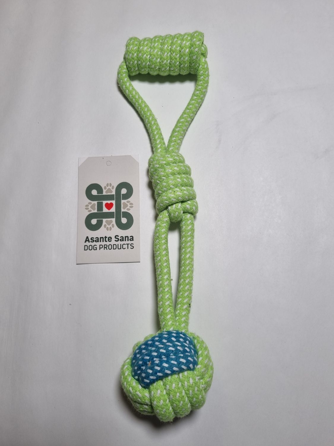 Asante Sana TOYS -  Green &amp; Blue CHUNKY Ball Tug with Handle