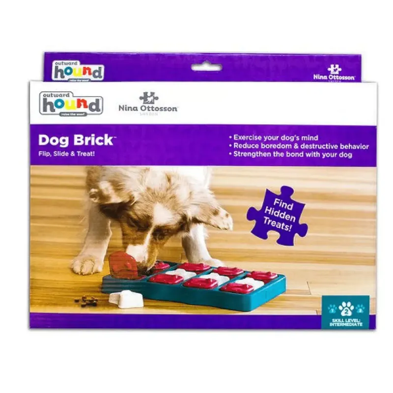 Dog Brick - Flip, Slide &amp; Treat by Nina Ottosson Level 2 Blue, Orange &amp; White