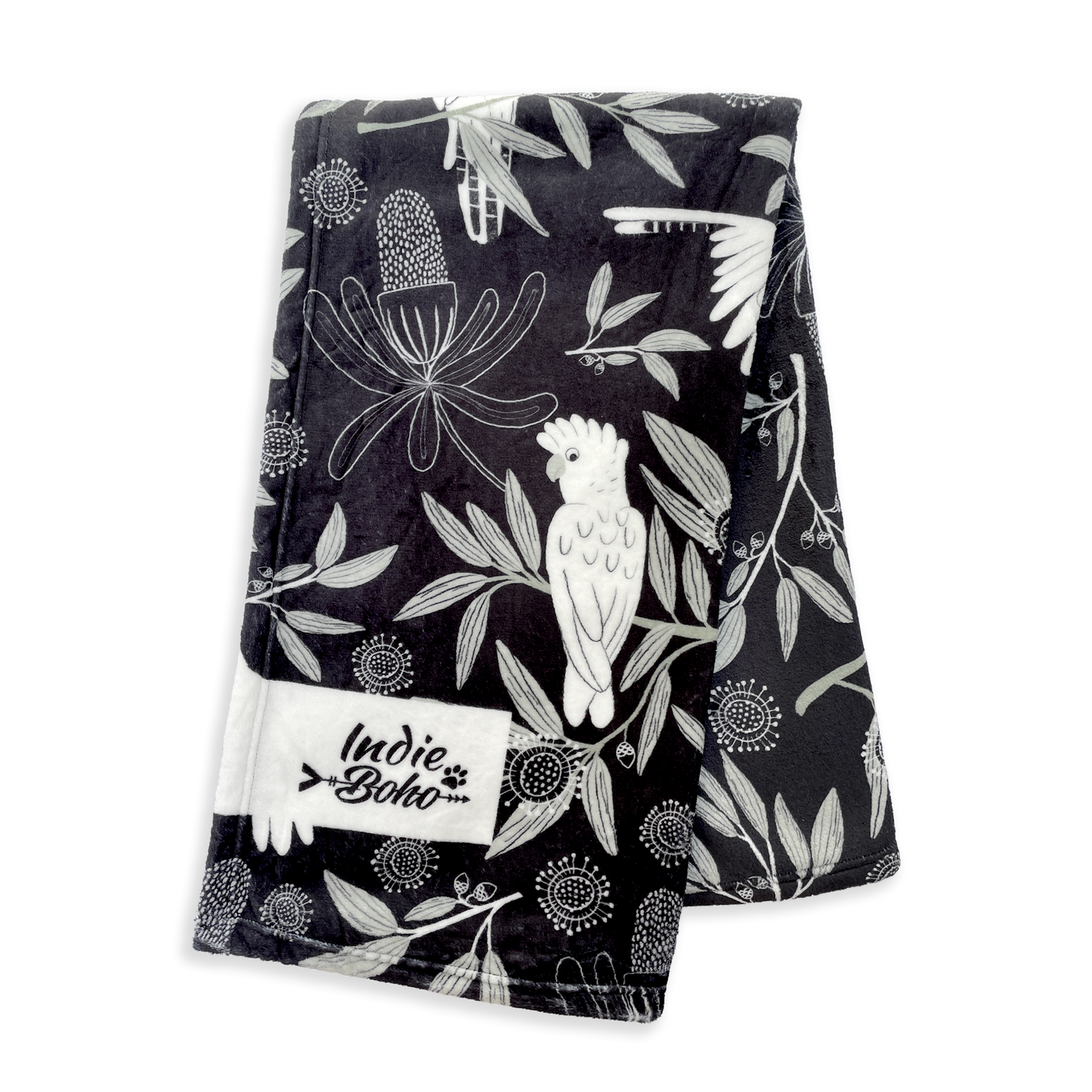 Indie Boho Designer Pet Blanket - Sunset Cockatoo BLACK