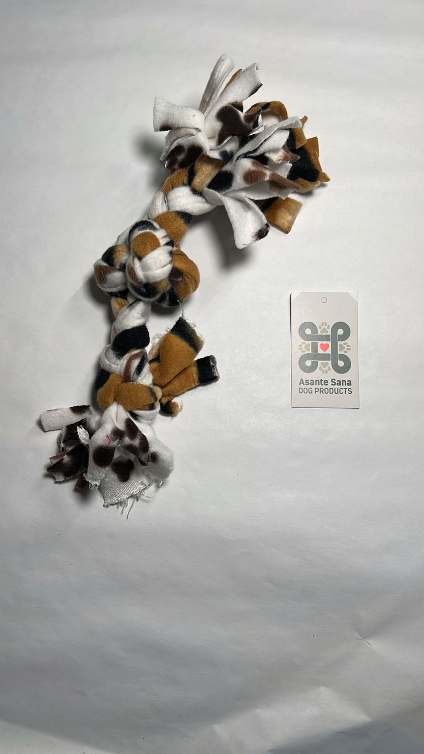 Asante Sana Fleece Tug Toy- with knots - brown and black - Small