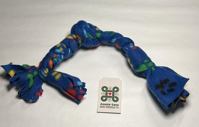 Asante Sana Fleece Tug Toy- with knots - Blue - Small