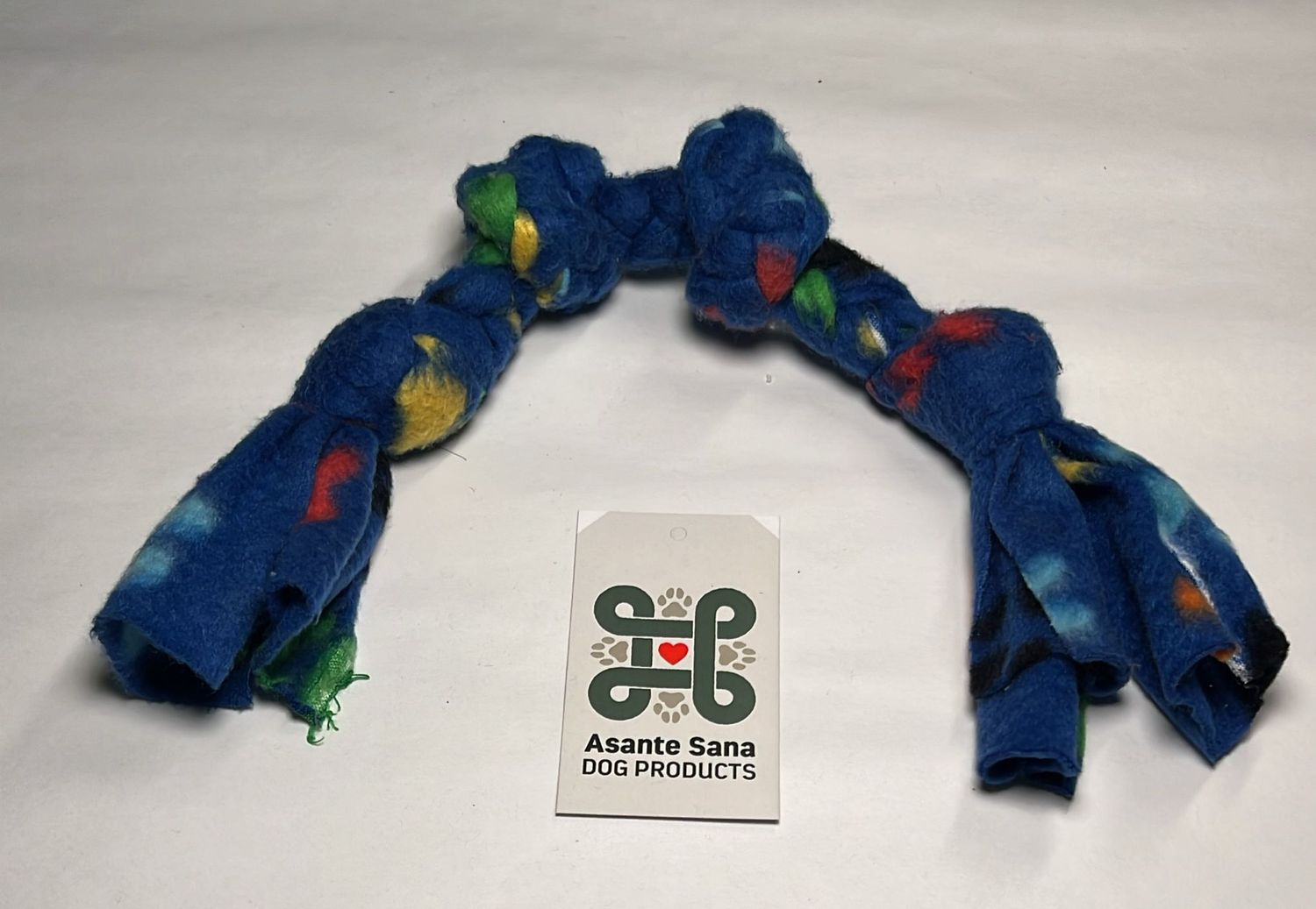 Asante Sana Fleece Tug Toy- with two knots - Blue - Small