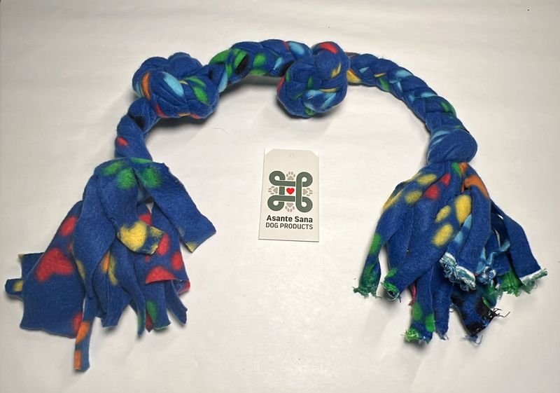Asante Sana Fleece Tug Toy- with two knots - Blue - Large