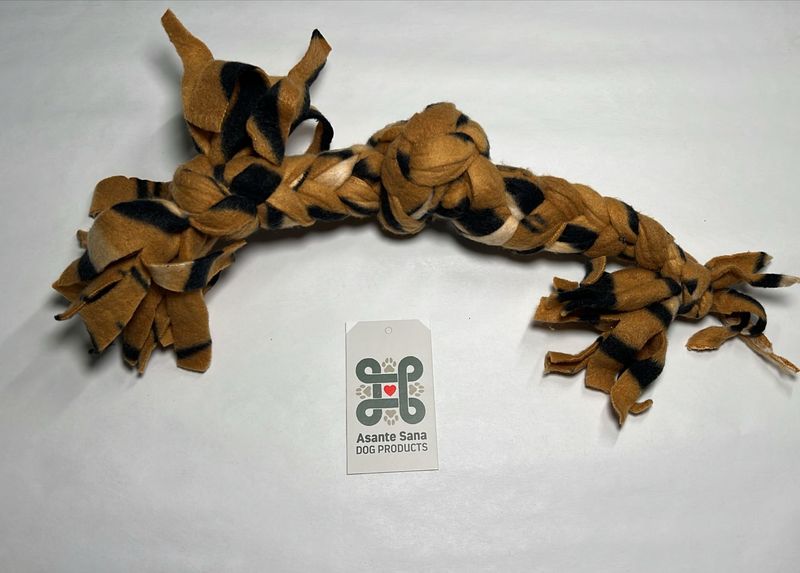 Asante Sana Fleece Tug Toy- with knot - brown and black Med