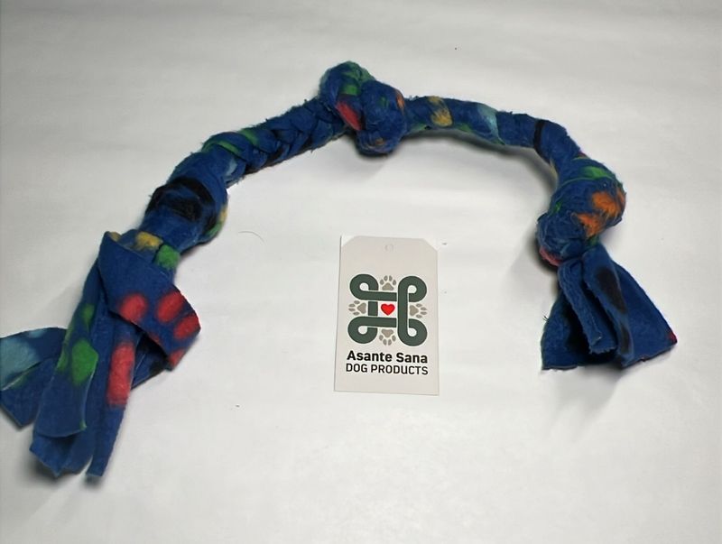 Asante Sana Fleece Tug Toy- with knot - Blue - Med