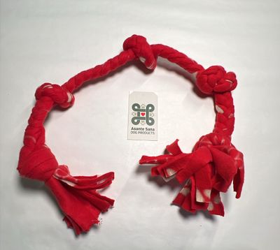 Asante Sana Fleece Tug Toy- with. Three knots - Red - Med