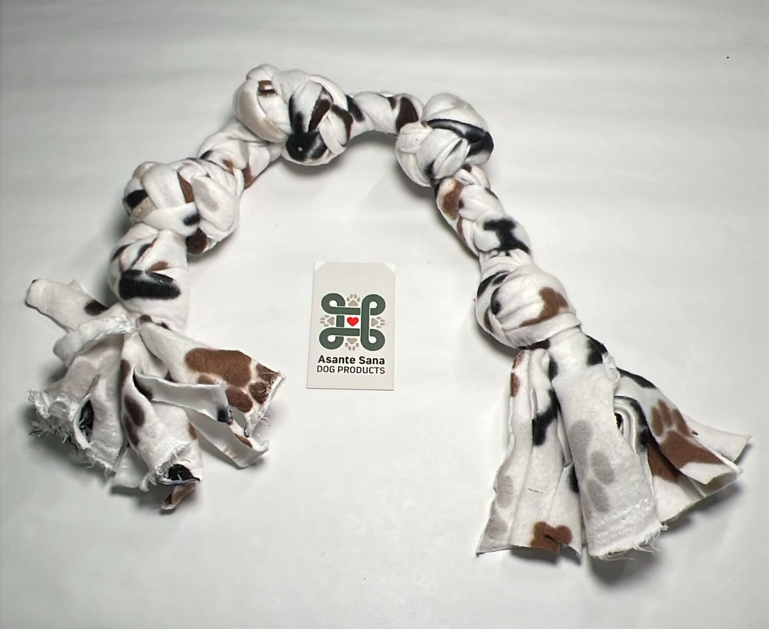Asante Sana Fleece Tug Toy- with- Three  knots - White - Large
