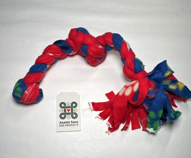 Asante Sana Fleece Tug Toy- with-knot - Red -Med