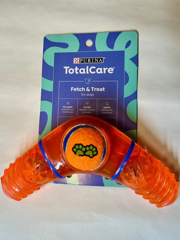 Purina TotalCare Fetch and Treat orange ball paddle