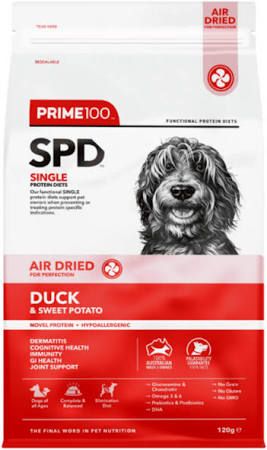 Prime100 Single Protein Diet Air Dried Kibble. 120 grams. Duck and sweet potato