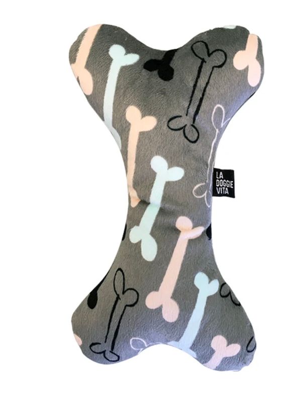 La Doggie Vita, Minky Fleece Squeaky Plush Dog Toy - Boney Moloney Design