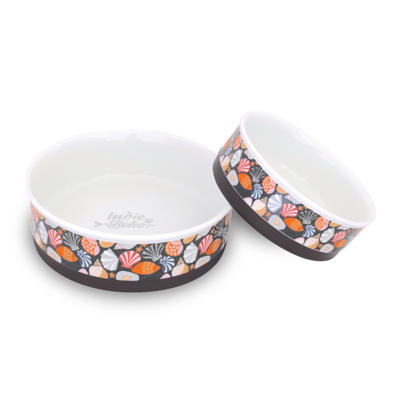 Indie Boho Designer Ceramic Pet Bowls - Daydream Shells (Set of 2 - Med & LG) Indie Boho Designer Ceramic Pet Bowls - Daydream Shells (Set of 2 - Med & LG)