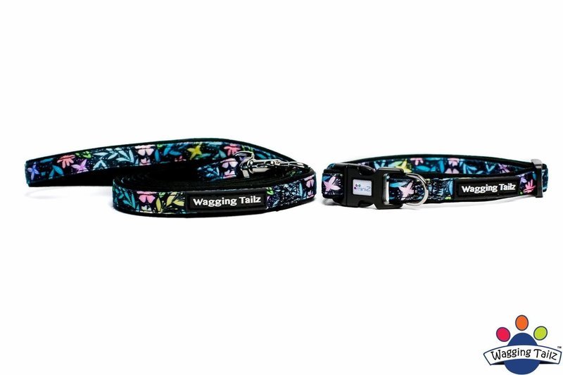 Wagging Tailz, Dahlia Black Collar and Lead Set