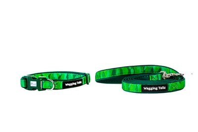Wagging Tailz, Green Cameo Collar and Lead Set