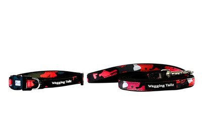 Wagging Tailz, Black Cameo Collar and Lead Set