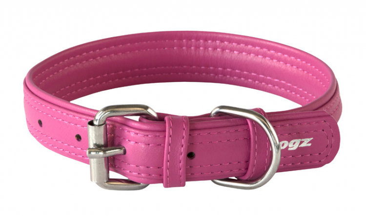 Rogz Leather Buckle Collar Pink, MEDIUM