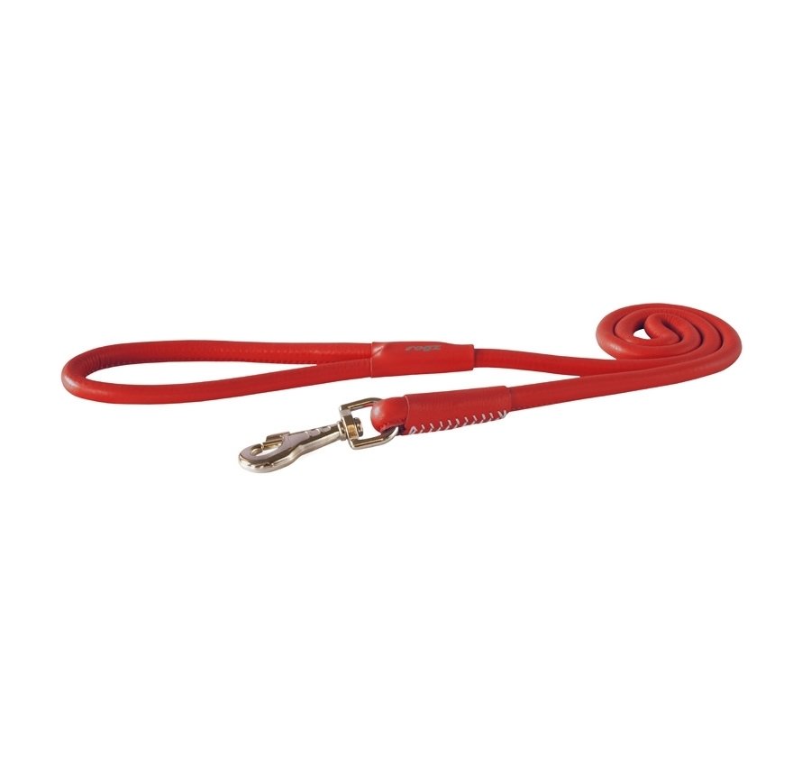 Rogz Leather Round Fixed Lead, RED