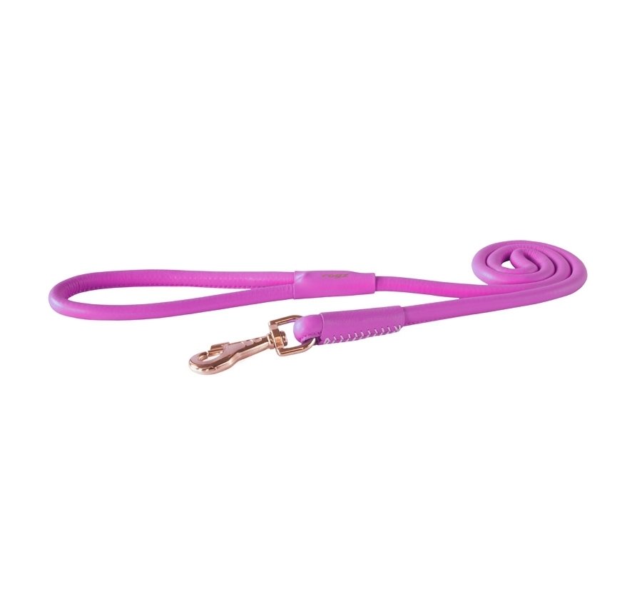 Rogz Leather Round Fixed Lead,  PINK - large